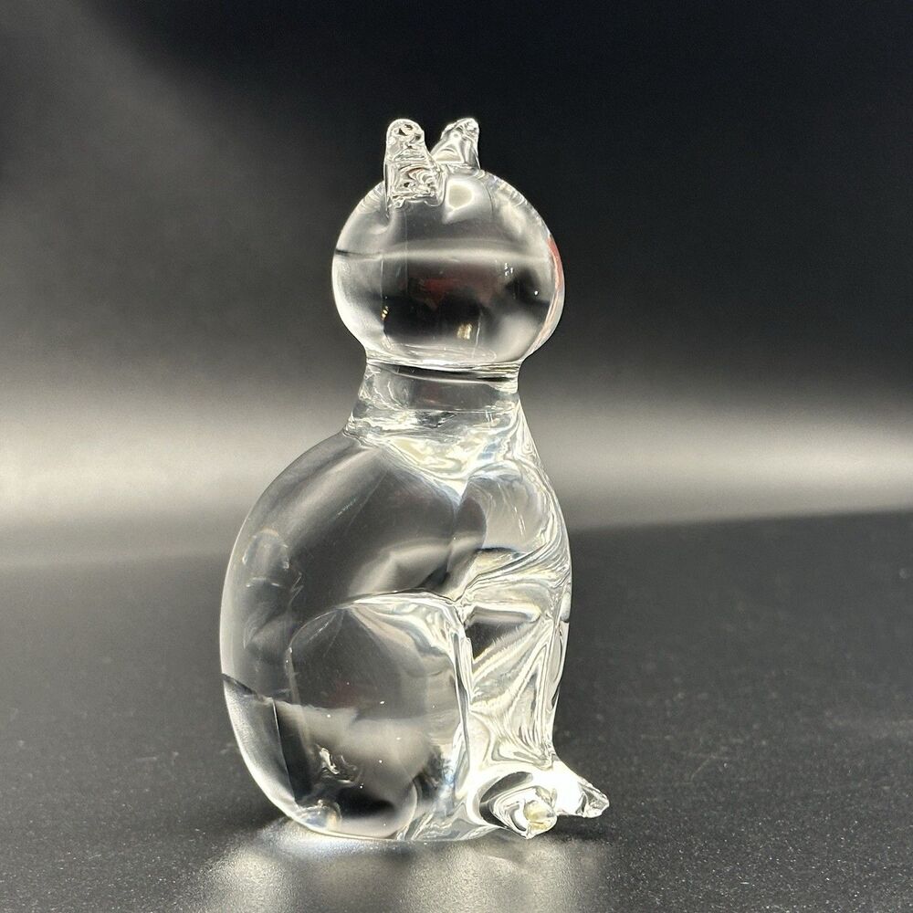 Murano Glass Cat V Nason Italy Modernist Clear Art Glass Animal Figurine 3.5”